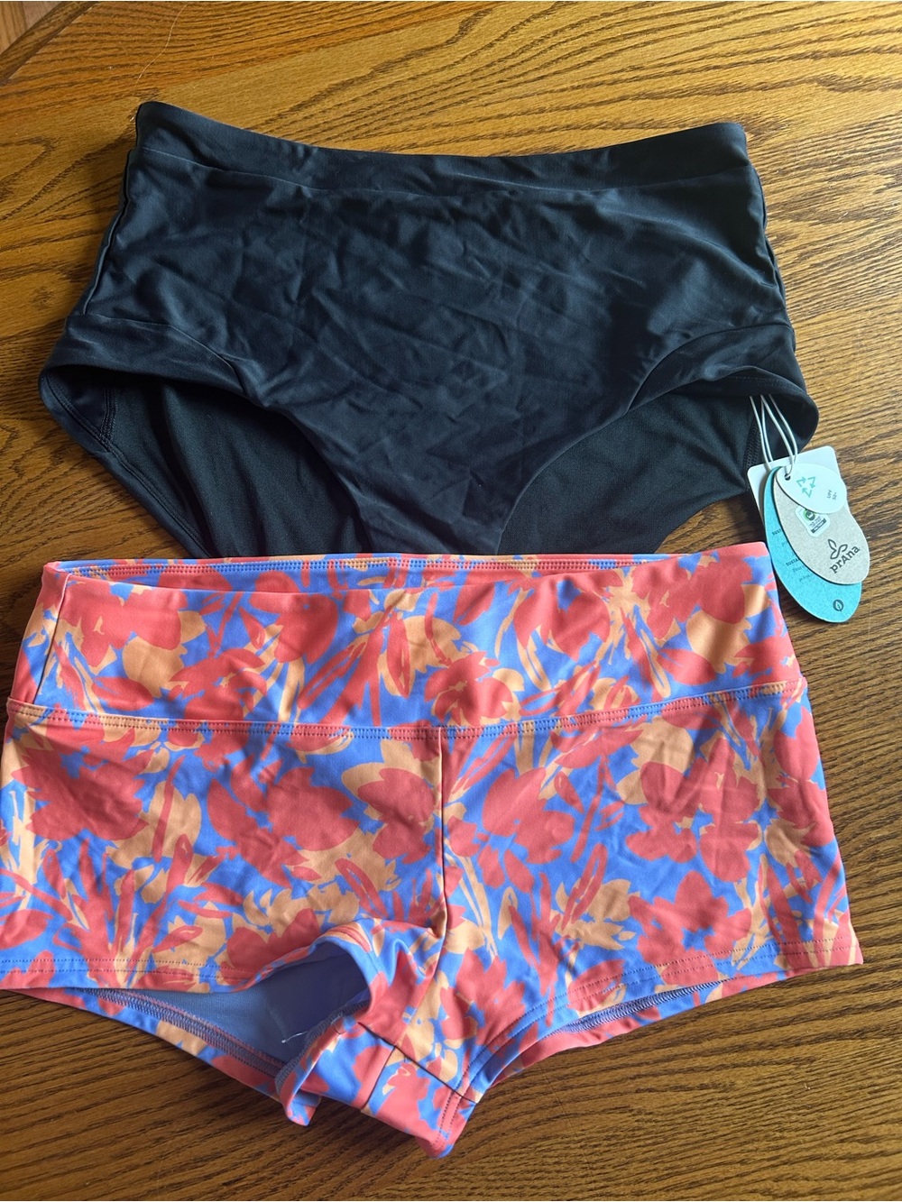 Prana Black Bikini Bottom & Coral Floral Swim Short Set Size Medium